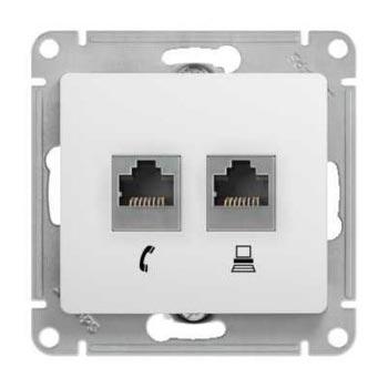 Schneider Electric Glossa  Белый Розетка 2-местная RJ11+RJ45, категория 5E механизм IP20 скрытая установка GSL000185