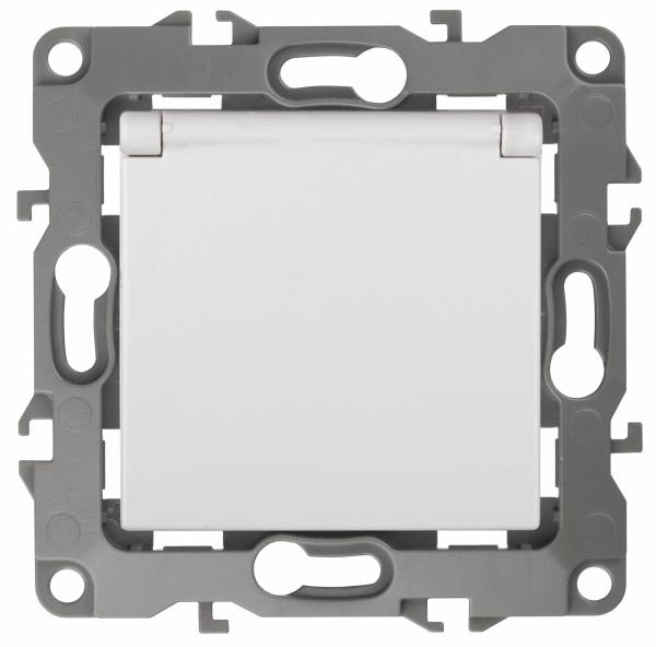 ЭРА  Эра12  Белый  Розетка 2P+E Schuko со шторками с крышкой, 16АХ-250В,   Al+Cu 12А-2003-01