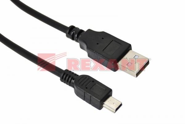 Шнур  mini USB (male) - USB-A (male)  3M  черный  REXANT 18-1136-2