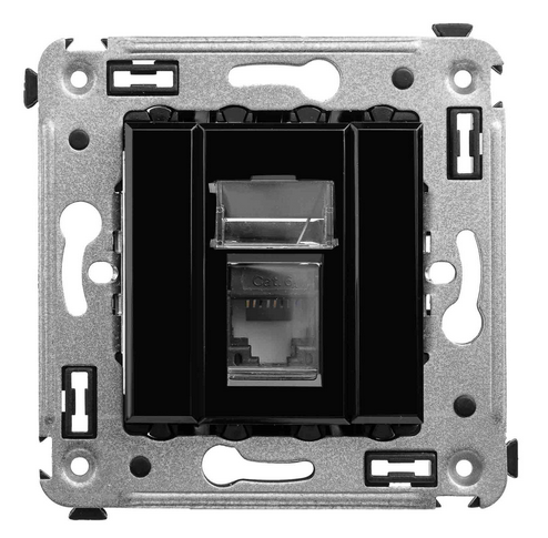 Компьютерная розетка RJ-45 в стену, кат.6А одинарная, "Avanti", "Черный квадрат"