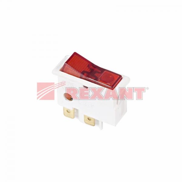 Выключатель клавишный 250V 16А (4с) ON-OFF красный с подсветкой (ВК-42) REXANT 36-2252