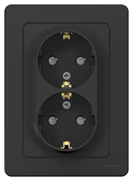 Schneider Electric  BLANCA  Антрацит  Розетка 2-местная с заземляющими контактами со шторками, 16А, 250В, скрытая установка  BLNRS001126