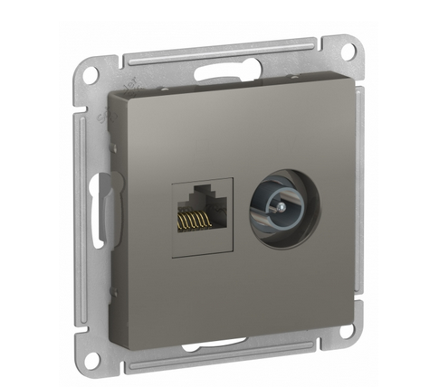 Schneider Electric AtlasDesign Сталь  Розетка 2-местная компьютерная+ТВ, RJ45+TV, кат.5E, механизм ATN000989