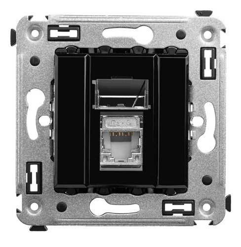 Компьютерная розетка RJ-45 в стену, кат.6 одинарная экранированная, "Avanti", "Черный квадрат"