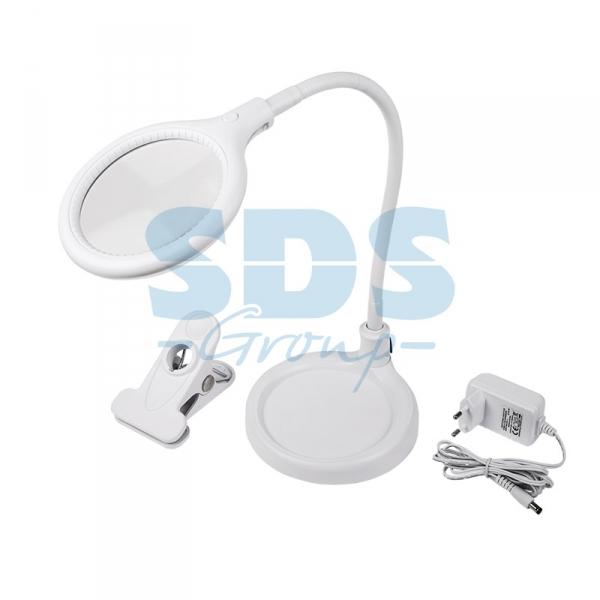 Лупа настольная малая 3X с подстветкой 30 LED (подставка + прищепка), белая REXANT 31-0247