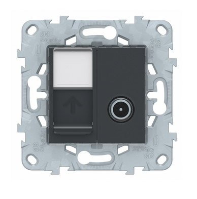 Schneider Electric Unica NEW Антрацит Розетка TV 1-местная + компьютерная RJ45 категория 6 UTP, NU547054