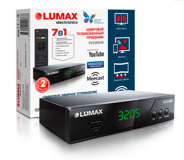 Ресивер цифрового эфирного ТВ LUMAX DV3205HD дисплей WI FI металический корпус HDMI