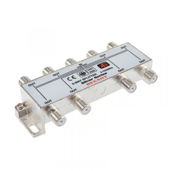 ДЕЛИТЕЛЬ  ТВ x 8 + 9шт. F   "BOX"  5-1000 МГц  "Silver"   REXANT 05-6105