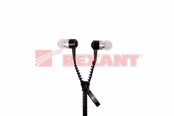 Наушники металлические Z-007 молния с микрофоном черные REXANT 18-2003
