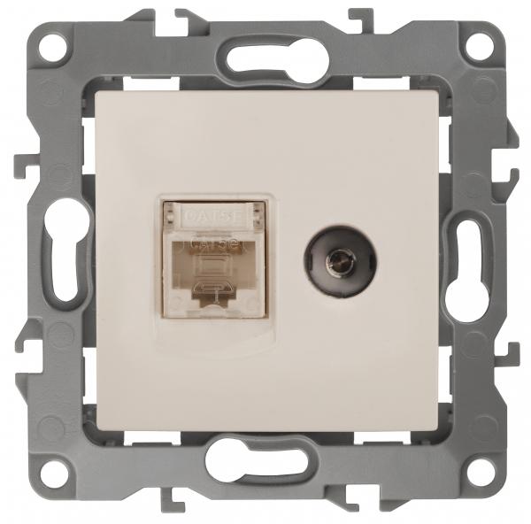ЭРА  Эра12  Слоновая Кость  Розетка информационная RJ45+TV,  12-3110-02