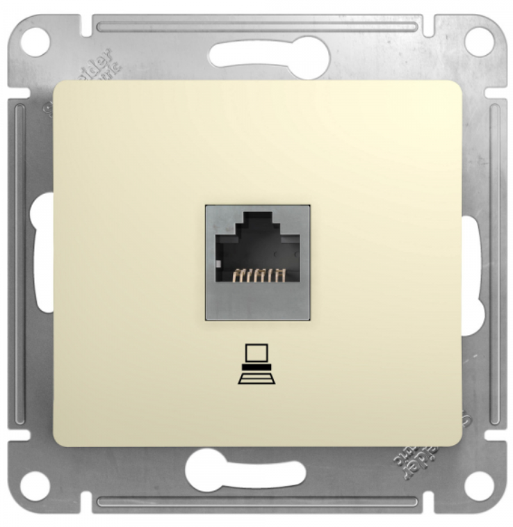 Schneider Electric Glossa  Бежевый Розетка компьютерная RJ45 категория 5E, механизм IP20 скрытая установка GSL000281K