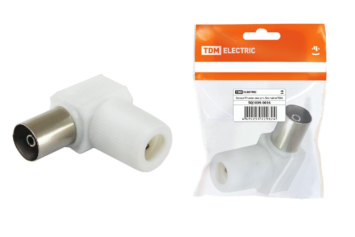 Штекер TV разъем  антенное угловое,  без пайки,  белый,  индивидуальная  упаковка TDM