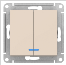 Schneider Electric AtlasDesign Бежевый Выключатель 2-клавишный с подсветкой схема 5а, 10АХ, механизм ATN000253