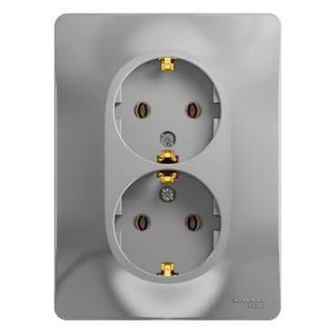 Schneider Electric Glossa Алюминий Розетка 2-местная с заземляющими контактами , в сборе с рамкой IP20 скрытая установка GSL000324