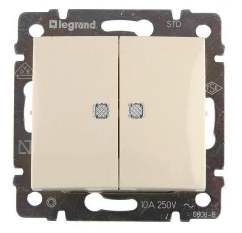 Legrand Valena  Слоновая Кость Выключатель механизм 2-клавишный с подсветкой 10А 250В 774328 индивидуальная упаковка DIY (кратно 1шт)  /695630