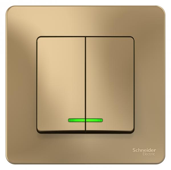 Schneider Electric  BLANCA  Титан  Выключатель 2-клавишный (cх.5) с подсветкой, 10А, 250B, скрытая установка BLNVS010514