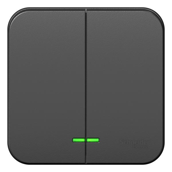 Schneider Electric  BLANCA  Антрацит  Выключатель 2-клавишный (cхема.5) с подсветкой, 10А, 250B, открытая установка BLNVA105106