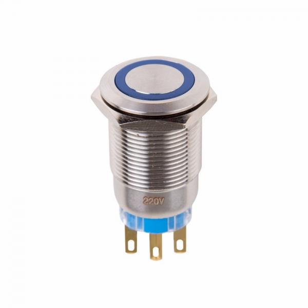 Кнопка  антивандальная Ø19 12В Б/Фикс (5с) (ON)-OFF/(OFF)-ON синяя (A19-C1) REXANT 36-3431
