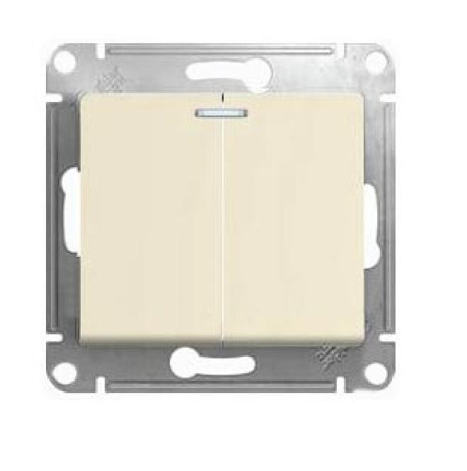Schneider Electric Glossa  Бежевый Выключатель 2-клавишный с подсветкой схема 5а, механизм IP20 скрытая установка GSL000253