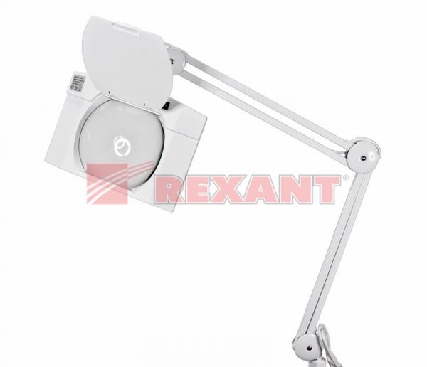 Лупа на струбцине квадратная настольная 5Х с подсветкой 108 LED, белая, REXANT / 31-0513 31-0513