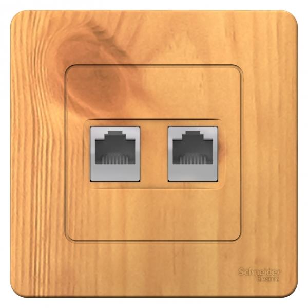 Schneider Electric  BLANCA  Ясень  Розетка 2-местная: компьютерная  RJ45, категория 5E + телефон. RJ111, скрытая установка BLNIS045115