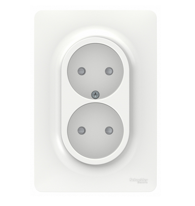Schneider Electric Unica NEW  Белый Розетка 2-местная в сборе с рамкой без заземляющих контактов, без шторок, с быстрозажимными клеммами,16 А, 250 В NU206318
