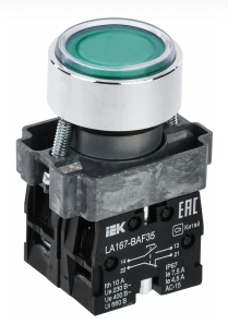 Кнопка LA167-BAF35 d=22мм 1з+1р зеленая IEK