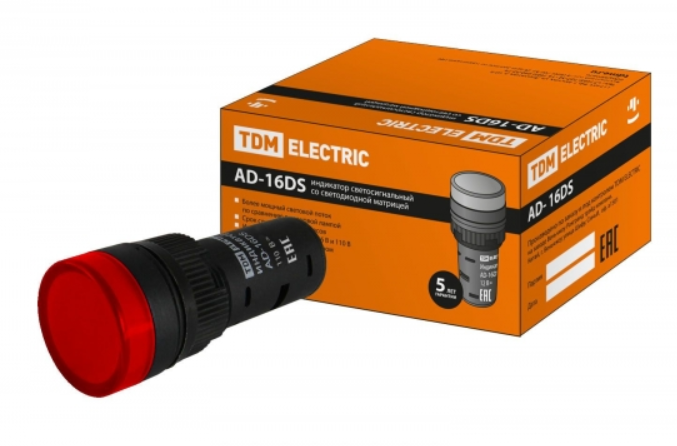 Лампа AD-16DS(LED)матрица d16мм красный 110В AC/DC TDM