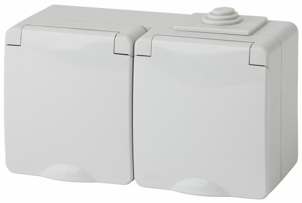 ЭРА  Эксперт  Серый  Розетка 2х2P+E горизонтальная IP65, 16A-250В, открытая установка,  11-2603-03