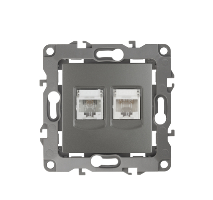 ЭРА  Эра12  Графит  Розетка информационная + телефонная RJ45+RJ11,  12-3109-12