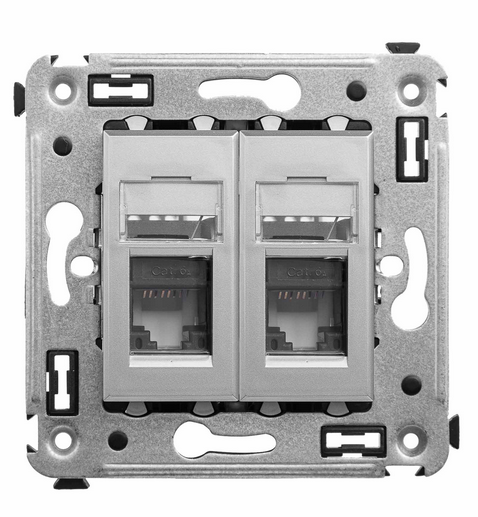 Компьютерная розетка RJ-45 в стену, кат.6А двойная, "Avanti", "Закаленная сталь"