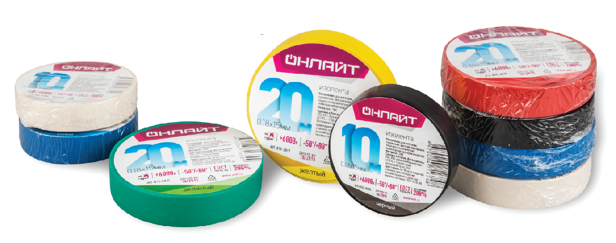 Изолента ПВХ красная 19мм 20м  ОНЛАЙТ 61 881 OIT-B19-20/R (Китай)