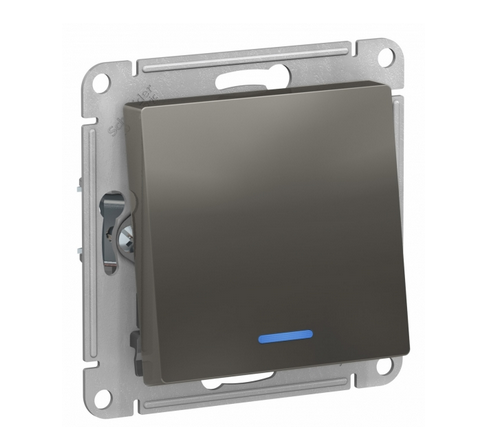 Schneider Electric AtlasDesign Сталь  Переключатель 1-клавишный с подсветкой схема 6а, 10АХ, механизм ATN000963
