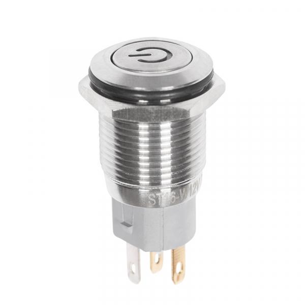 Кнопка  антивандальная Ø16 12В Фикс (5с) ON-OFF плоская подсв/белая POWER  REXANT 36-3242