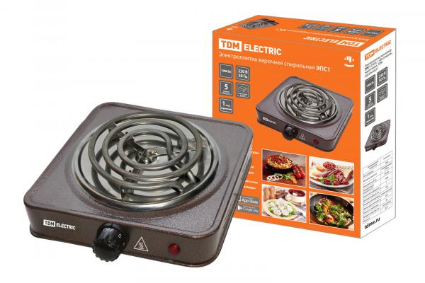 Электроплитка одноконфорочная ЭПС1 230 В, 1 кВт, спираль, коричневая, TDM