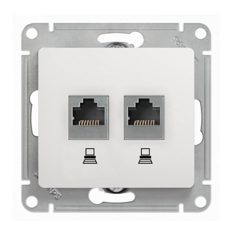 Schneider Electric Glossa  Белый Розетка 2-местная компьютерная RJ45+RJ45, категория 5E, механизм IP20 скрытая установка GSL000185KK