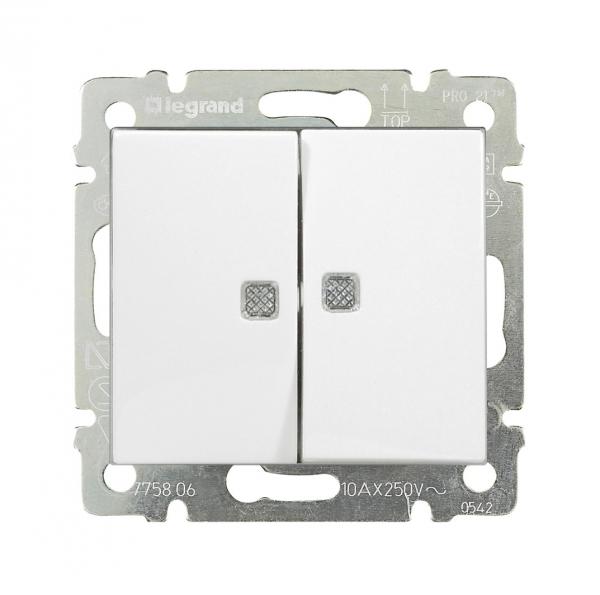 Legrand Valena  Белый Выключатель 2-клавишный 10A 2 инд. 774213