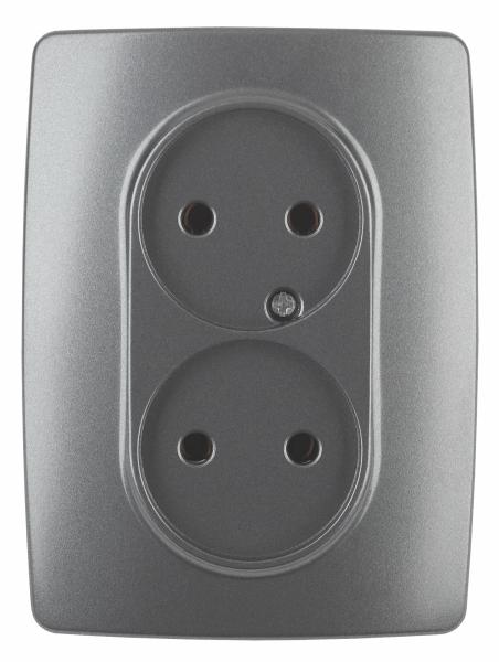 ЭРА  Эра12  Графит  Розетка 2X2P, 16АХ-250В 12-2107-12