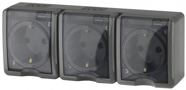 ЭРА  Эксперт  Серый Розетка 3х2P+E IP54, 16АХ-250В, открытая установка  11-2405-03 Б0020721
