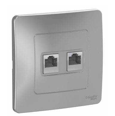 Schneider Electric  BLANCA  Алюминий  Розетка 2-местная компьютерная  RJ45, категория 5E, скрытая установка  BLNIS045453