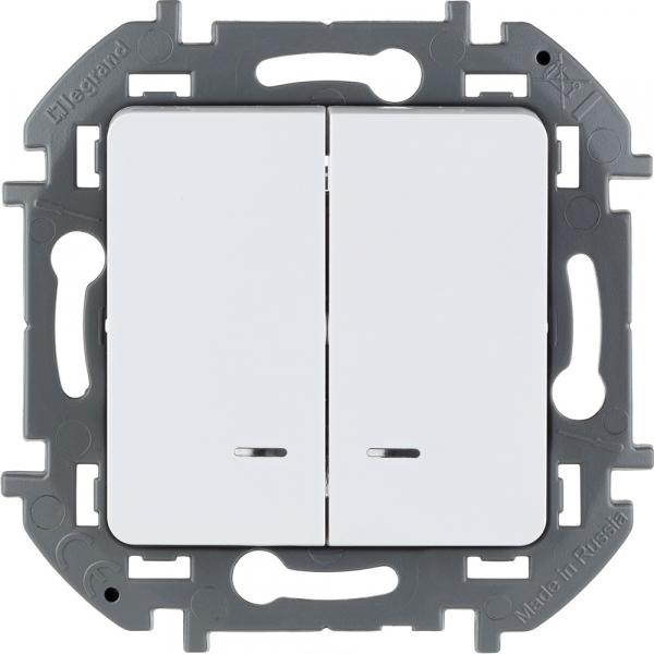 Legrand INSPIRIA Белый Выключатель 2-клавишный c подсветкой IP20 скрытая установка 673630