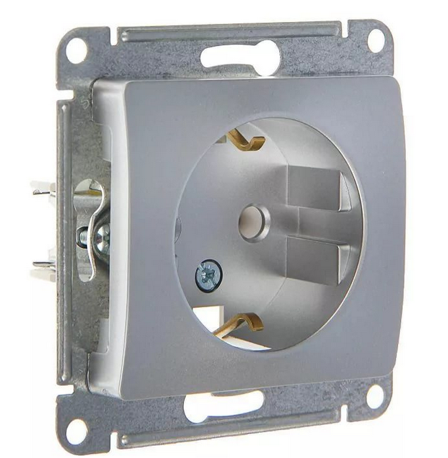 Schneider Electric Glossa Алюминий Розетка с заземляющими контактами механизм IP20 скрытая установка GSL000343