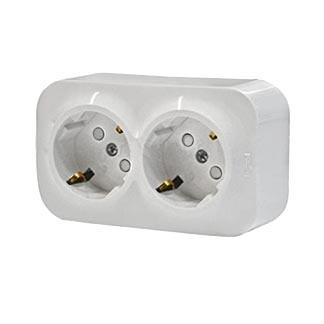 Legrand  Quteo  Белый Розетка 2х(2К+З) шторки 16A 250В~ 45° открытая установка 782223