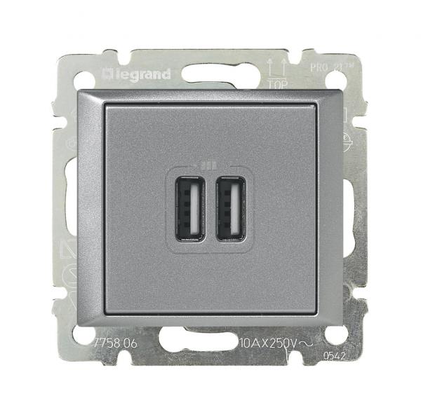 Legrand Valena  Алюминий  Розетка 2-местная USB 770270