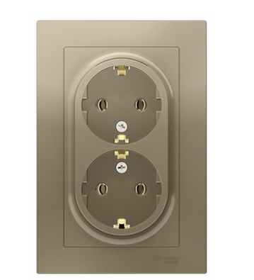 Schneider Electric AtlasDesign Шампань  Розетка 2-местная с заземляющими контактами, 16А, в сборе ATN000524