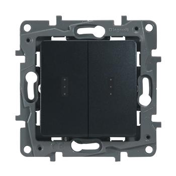 Legrand  Etika  Антрацит Переключатель механизм 2-клавишный с подсветкой 10AX, 250В 672616