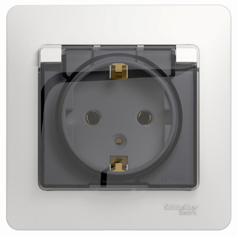 Schneider Electric Glossa  Белый Розетка с заземляющими контактами со шторками с крышкой IP20, в сборе с рамкой IP20 скрытая установка GSL000146