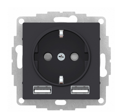 Schneider Electric  ATLASDESIGN  Карбон Розетка 16А c 2 USB A+A, 5В/2,4А, 2х5В/1,2 А, механизм,  ATN001030