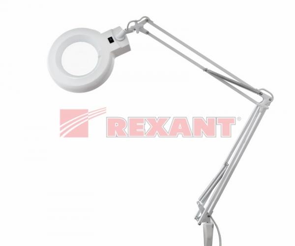Лупа на струбцине круглая настольная 5Х с подсветкой, белая REXANT 31-0011 31-0011