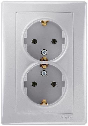 Schneider Electric Sedna Алюминий Роз. 2-местная без зеземляющих контактов, без шторок, 16А, 250В IP20 скрытая установка SDN3000660